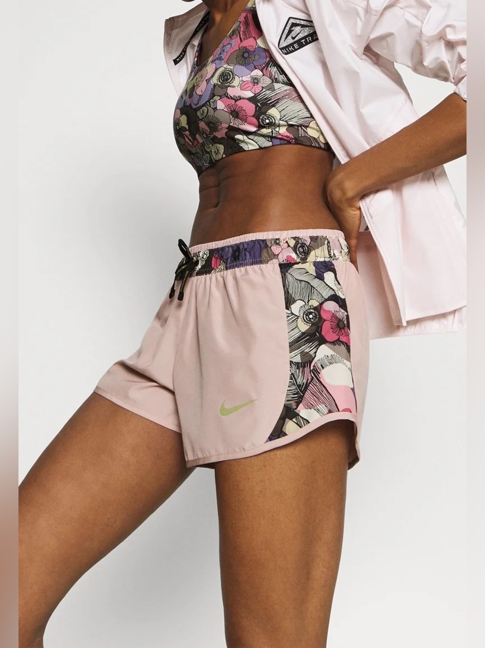 Nike Women's Pink Rose Beige Gold Floral Running 10K Shorts